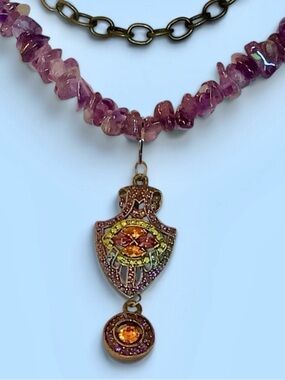 Heidi Daus  Swarovski Crystal  Pendant with a Purple & Gold Double Chain NWOT